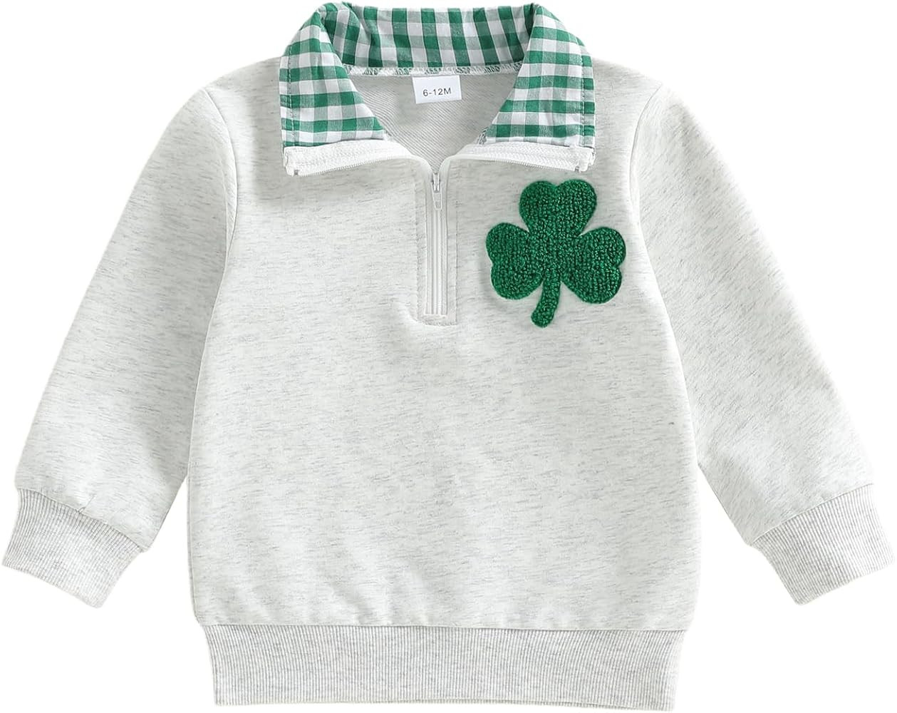 Toddler Baby Boy Girl St Patricks Day Outfit Collared Zipper Embroidery Sweatshirt Shirt Long Sle... | Amazon (US)