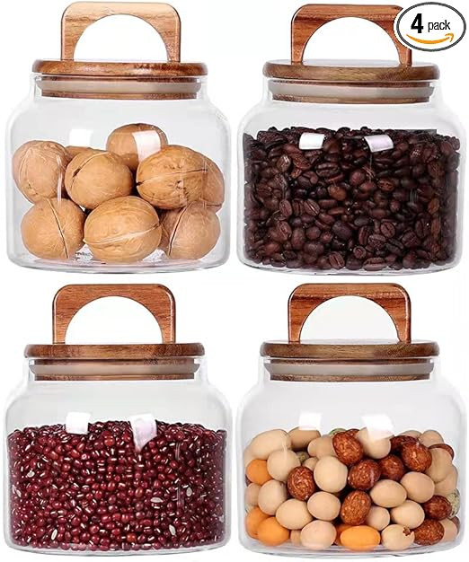 SAIOOL Glass Jars with Airtight Lid [Set of 4],Kitchen Canisters, Borosilicate Storage Containers... | Amazon (US)