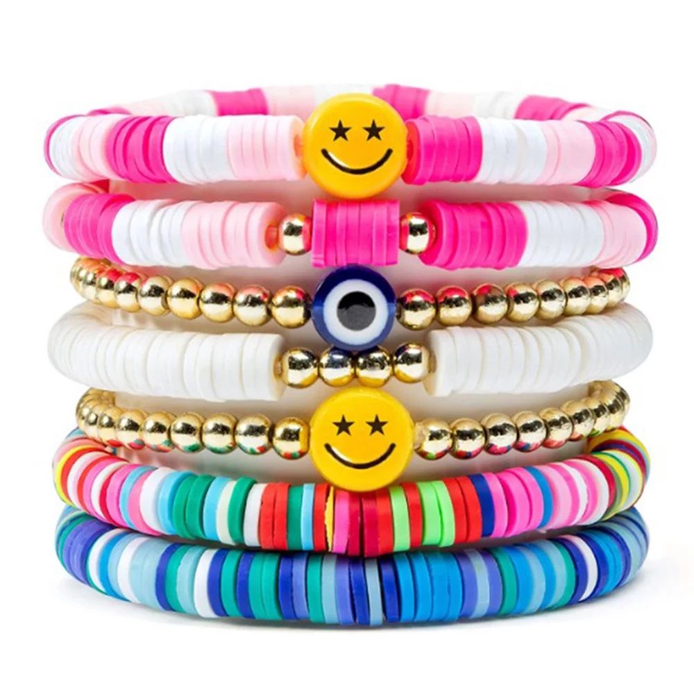 Designice IEFSHINY Heishi Bracelets Set for Girls Colorful Smile Beaded Polymer Clay Stackable Br... | Walmart (US)
