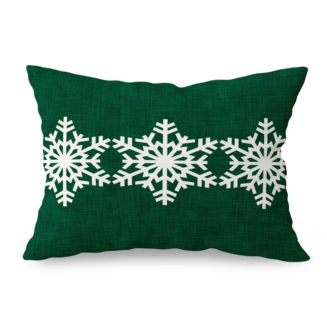 Green Snowflake Throw Pillow Cover Lumbar Christmas Pillow - Etsy | Etsy (US)