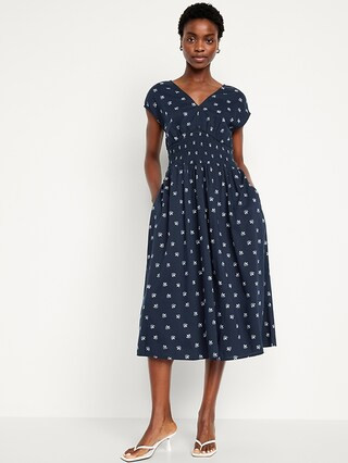 Waist-Defined Midi Dress for Women | Old Navy (US)