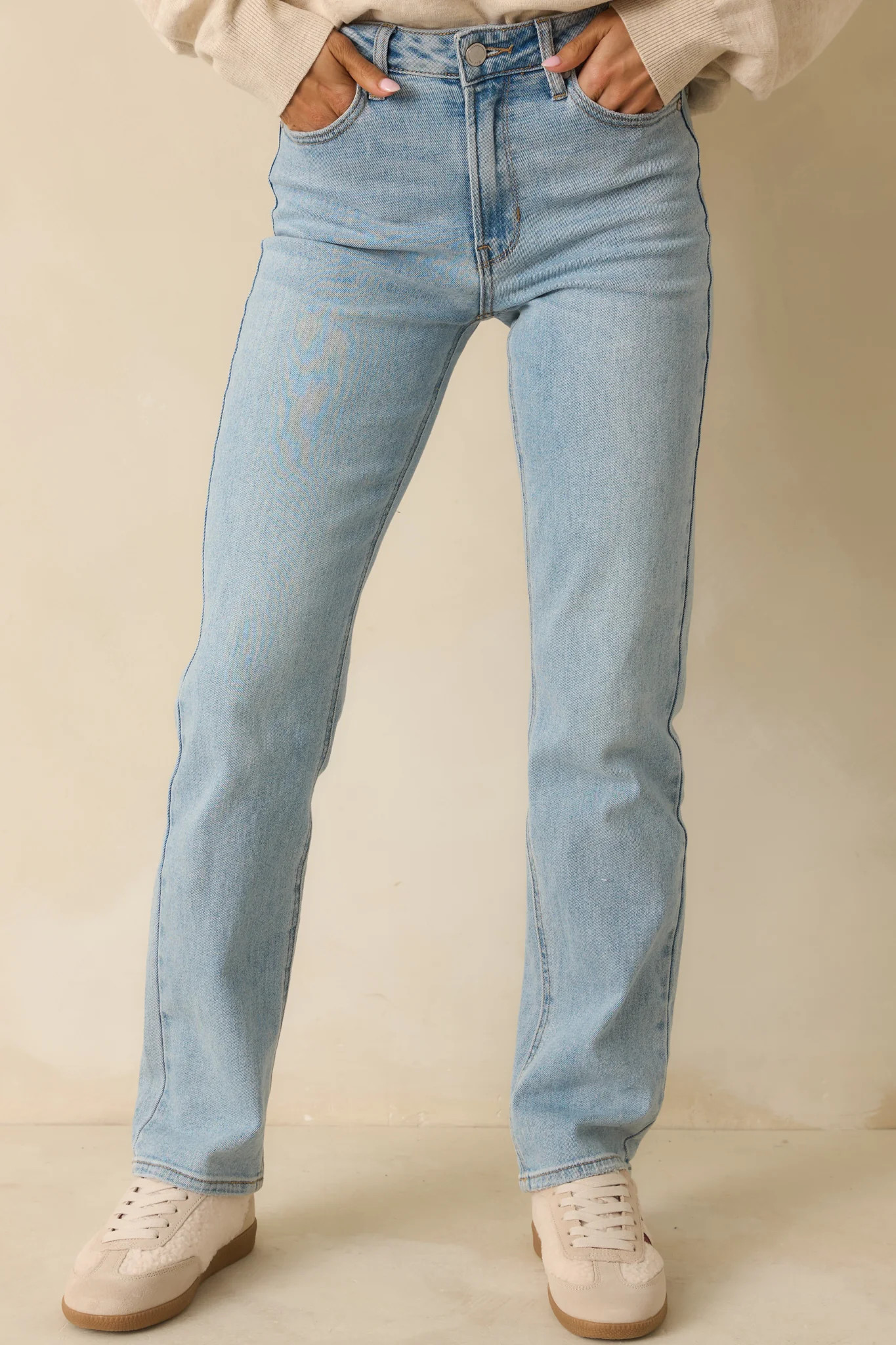 Dusk Enchantment Light Wash Straight Leg Jeans | Red Dress