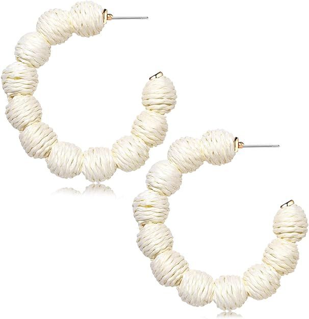 Rattan Earrings Statement Rattan Hoop Earrings for Women Woven Bohemian Earrings Handmade Straw W... | Amazon (US)