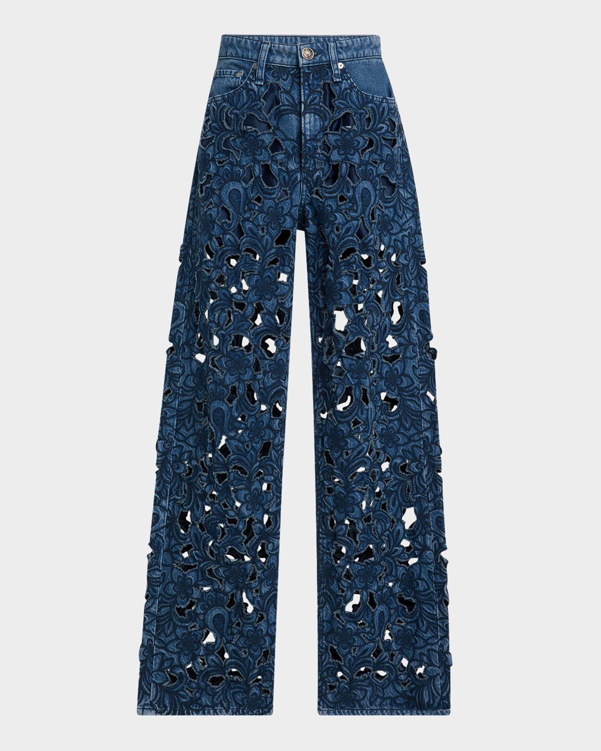 Logan Mid-Rise Floral Cut-Out Jeans | Neiman Marcus