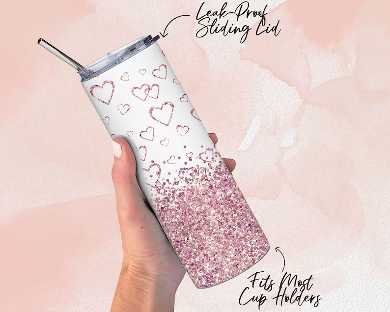 Cute Glitter Heart Valentine Tumbler, Cute gift for Valentines Day, 20oz Skinny Tumbler | Etsy (US)
