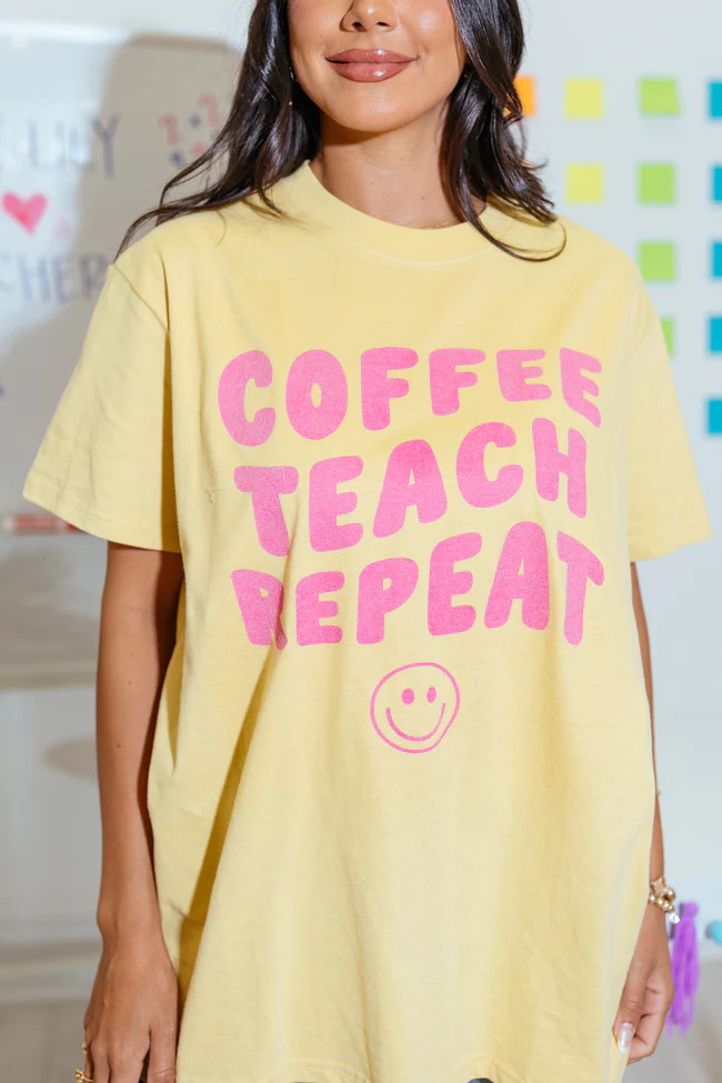 Coffee Teach Repeat Mustard Oversized Graphic Tee | Pink Lily