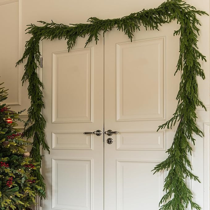 MISSPIN 14FT Artificial Norfolk Pine Garlands, Real Touch Winter Pine Garland, Green Artificial G... | Amazon (US)