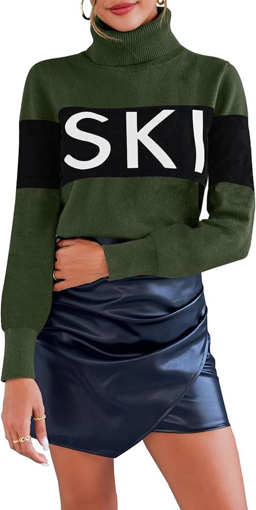 Ybenlow Women Sweaters Color Block Turtleneck Tops Comfy Winter Blouse 2024 Ski Sweaters Tight Kn... | Amazon (US)