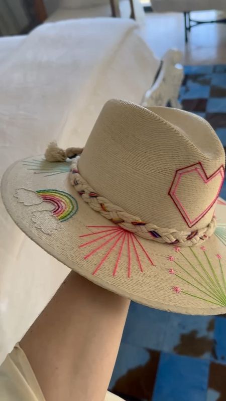 Up close details of the girls’ sun hats. We added the LTK heart and other symbols that were special to us. Be sure to get your name or initials added - it makes a thoughtful touch. I got a large for myself and small for the girls.

#LTKGiftGuide #LTKswim #LTKkids