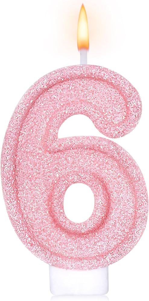 Cute Number 6 Birthday Candle, Glitter Pink Number Candles, Birthday Cake Topper Decoration, Part... | Amazon (US)