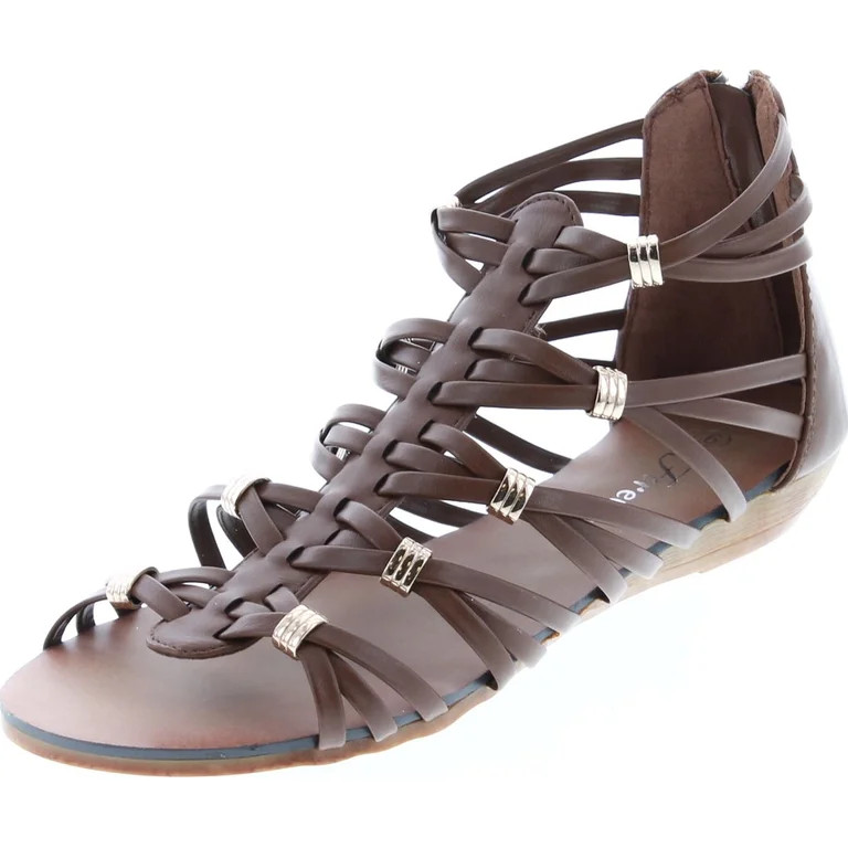 Forever Rebel-15 Womens Back Zip Strappy Gladiator Wedge Sandals, Brown, 7.5 | Walmart (US)