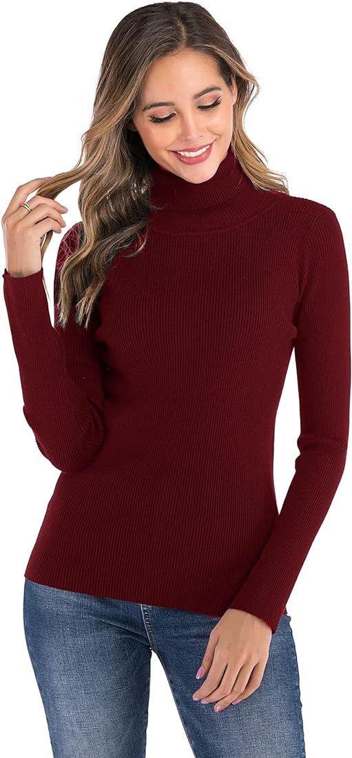 Women's Turtleneck Sweater Long Sleeve Pullover Knit Ribbed Sweater Knitwear Tops for Winter | Amazon (CA)