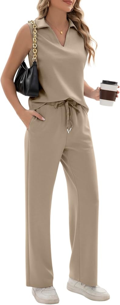 FUNYYZO Women's Outfits Lounge Sets Two Piece Casual Sleeveless 2026 Vacation Summer V-Neck Dress... | Amazon (US)