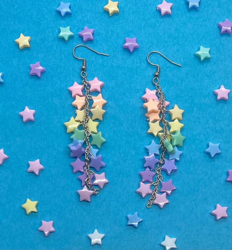 Pastel rainbow star earrings, kawaii earrings, fairy kei jewelry | Etsy (Global)