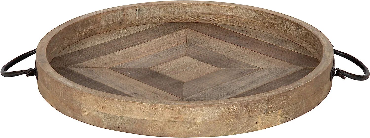 Kate and Laurel Marmora Rustic Round Decorative Tray with Pieced Wood Base and Black Metal Handle... | Amazon (US)