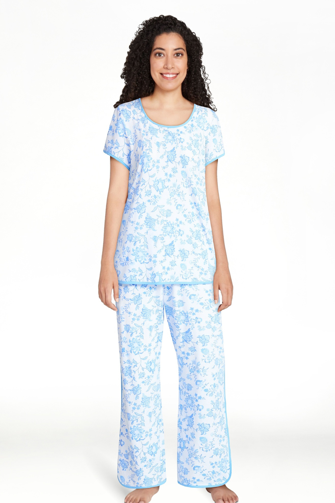 Joyspun Women's Lightweight Short Sleeve Sleep Tee and Pants Set, 2-Piece, Sizes XS-3X | Walmart (US)