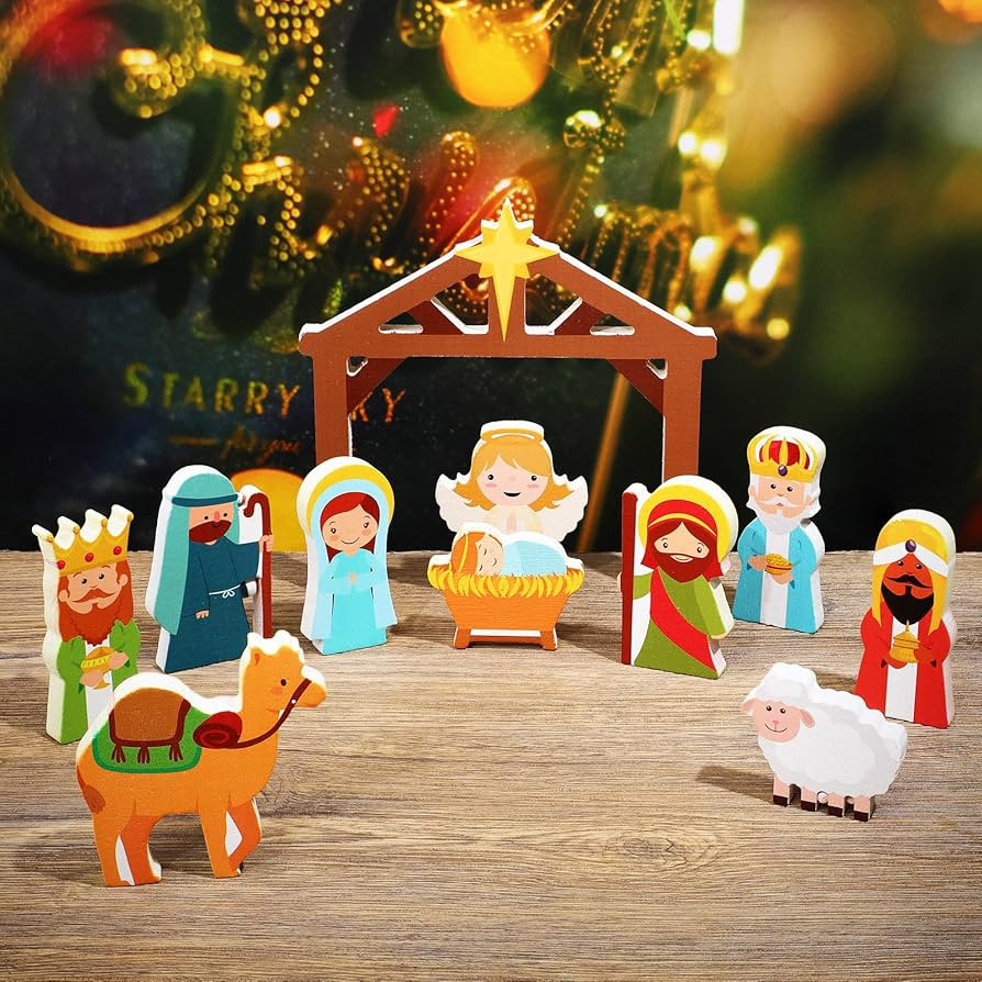 Spiareal 11 Pcs Wooden Nativity Set for Kids Mini People Scene Set Jesus Stable Wood PlaySet Chri... | Amazon (US)