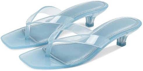 Dsevht Kitten Heels for Women Jelly Square Open Toe Sandals Flip Flop Heel Summer Low Heeled Thon... | Amazon (US)