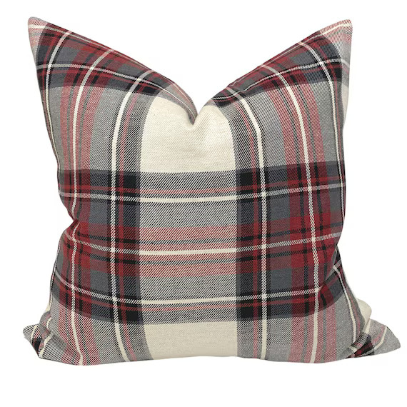 Plaid Pillow Cover, Red Plaid Pillow Cover, Windowpane Pillow Cover, Holiday Pillow, Farmhouse Pl... | Etsy (US)
