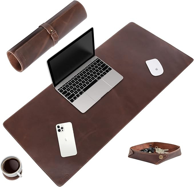 Leather Desk Pad Real Leather Desk Mat (32x16) Desk Cover Desk Blotter Desk Protector Large Compu... | Amazon (US)