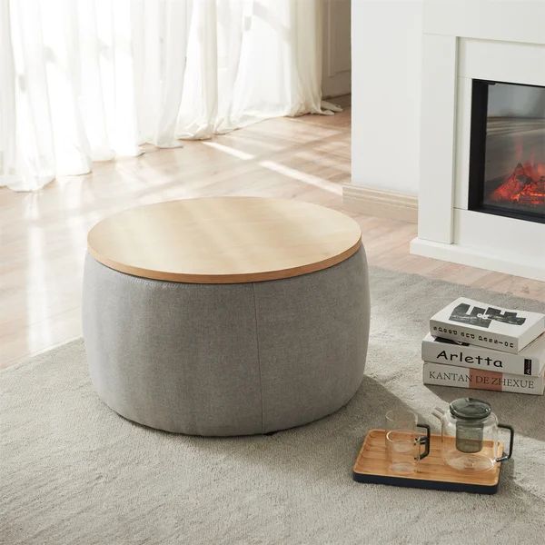 Round Storage Ottoman, 2 In 1 Function, Work As End Table And Ottoman, Navy (25.5"x25.5"x14.5") | Wayfair North America