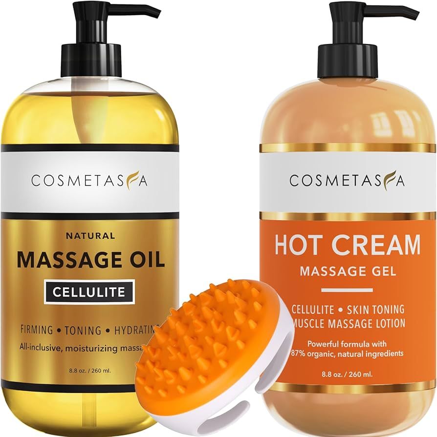 Cellulite Massage Oil, Gel & Mitt - Natural Hot Cream Massage Gel, Oil & Massager - Firm, Tone, T... | Amazon (US)