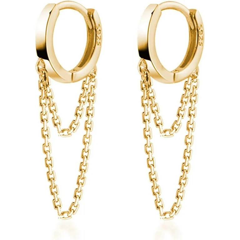 Leander Solid 925 Sterling Silver Tassel Chain Drop Dangle Small Hoop Earrings Huggie for Women T... | Walmart (US)