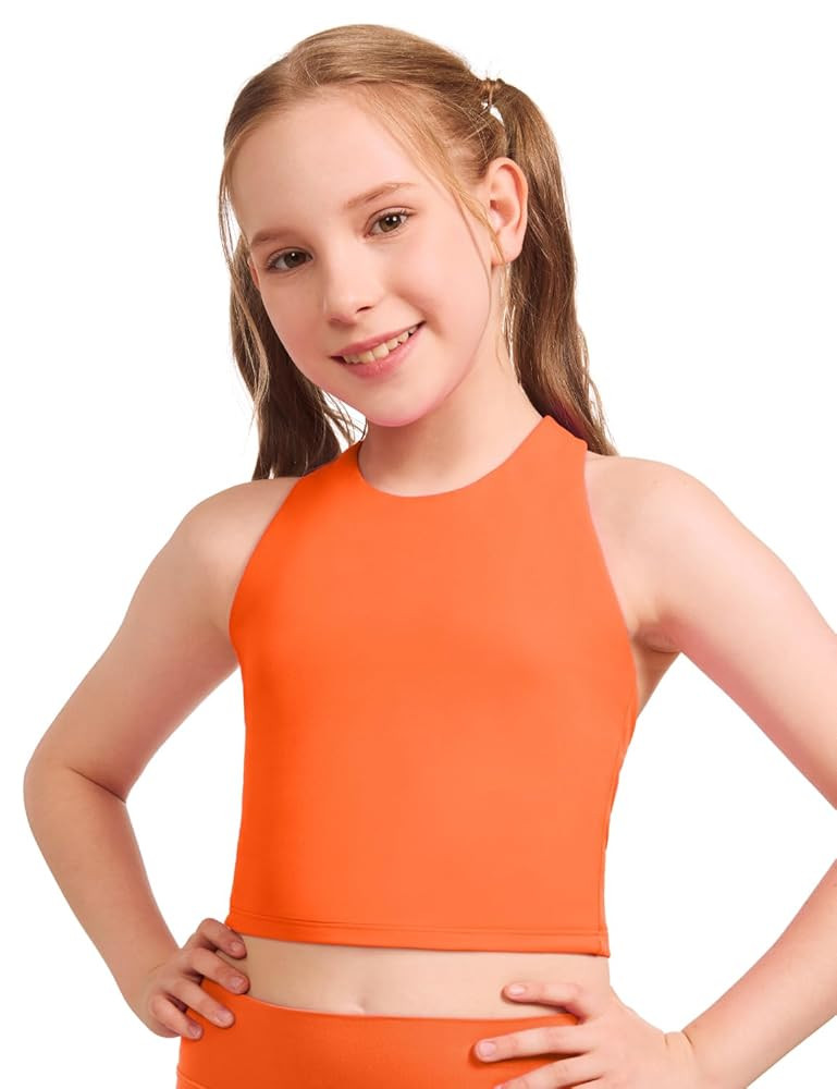 CRZ YOGA Girls Butterluxe Double Lined Tank Tops High Neck Racerback Cropped Basic Sleeveless Dan... | Amazon (US)