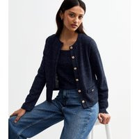 Women's Navy Boucle Button Detail Cardigan New Look | New Look (UK)