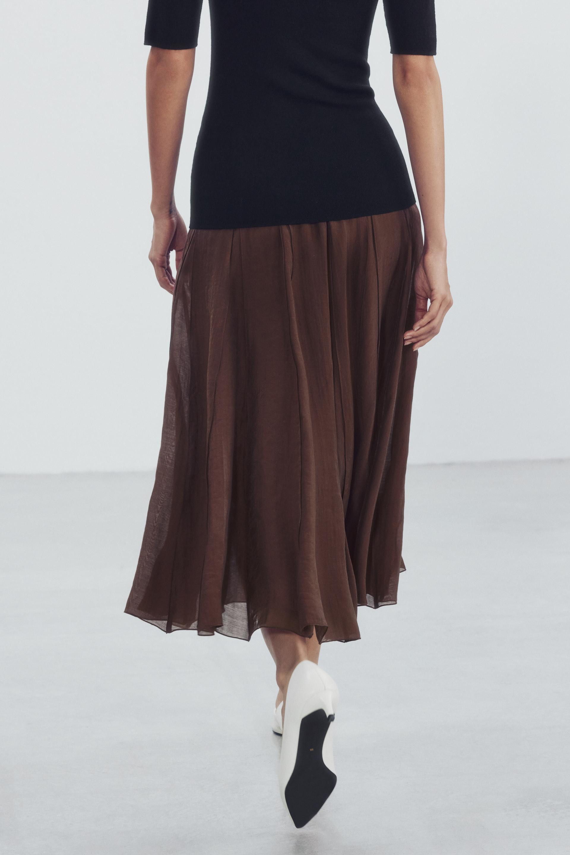 Zara - Flowy Combination Skirt Zw Collection - Oyster-White - S - Woman | Zara US