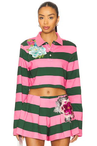 Favorite Embroidered Flower Cropped Polo Top in Pink & Green

              
    
        
      ... | Revolve Clothing (Global)