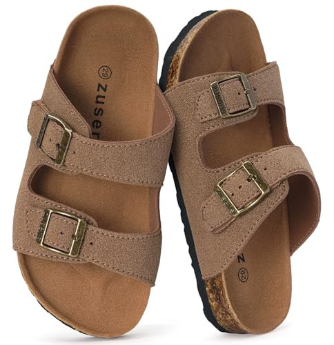 ZUSERIS Kids Toddler Sandals for Boys Girls Summer Cork Footbed Slides Non-slip Comfort Suede Leather with Adjustable Straps for Indoor Outdoor, Size 10 Toddler | Amazon (US)
