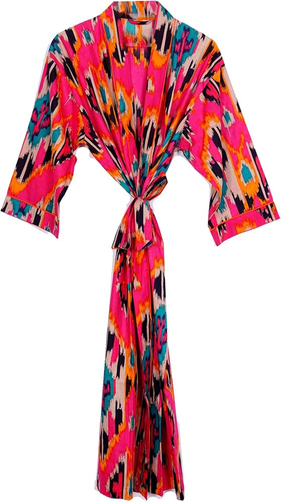 Pure 100% Cotton Robe For Womens Bathrobe Dressing Gown Long sleepwear Free Size Kimono | Amazon (US)
