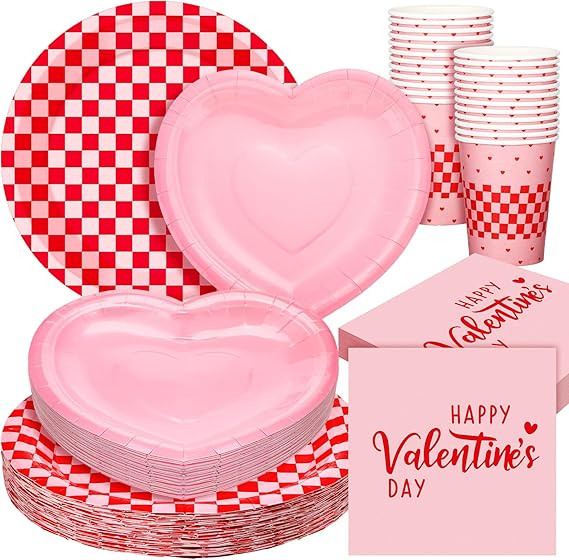 Zhehao 112 Pcs Valentine's Day Party Supplies Set for 24 Guests Paper Plates 9 oz Cups Napkins an... | Amazon (US)