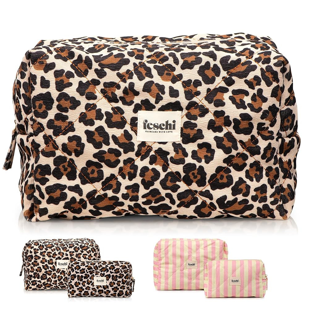 feschi Oversized Beauty Bag - Leopard | große Gesteppte Kosmetiktasche mit Leopard Muster | Kapa... | Amazon (DE)
