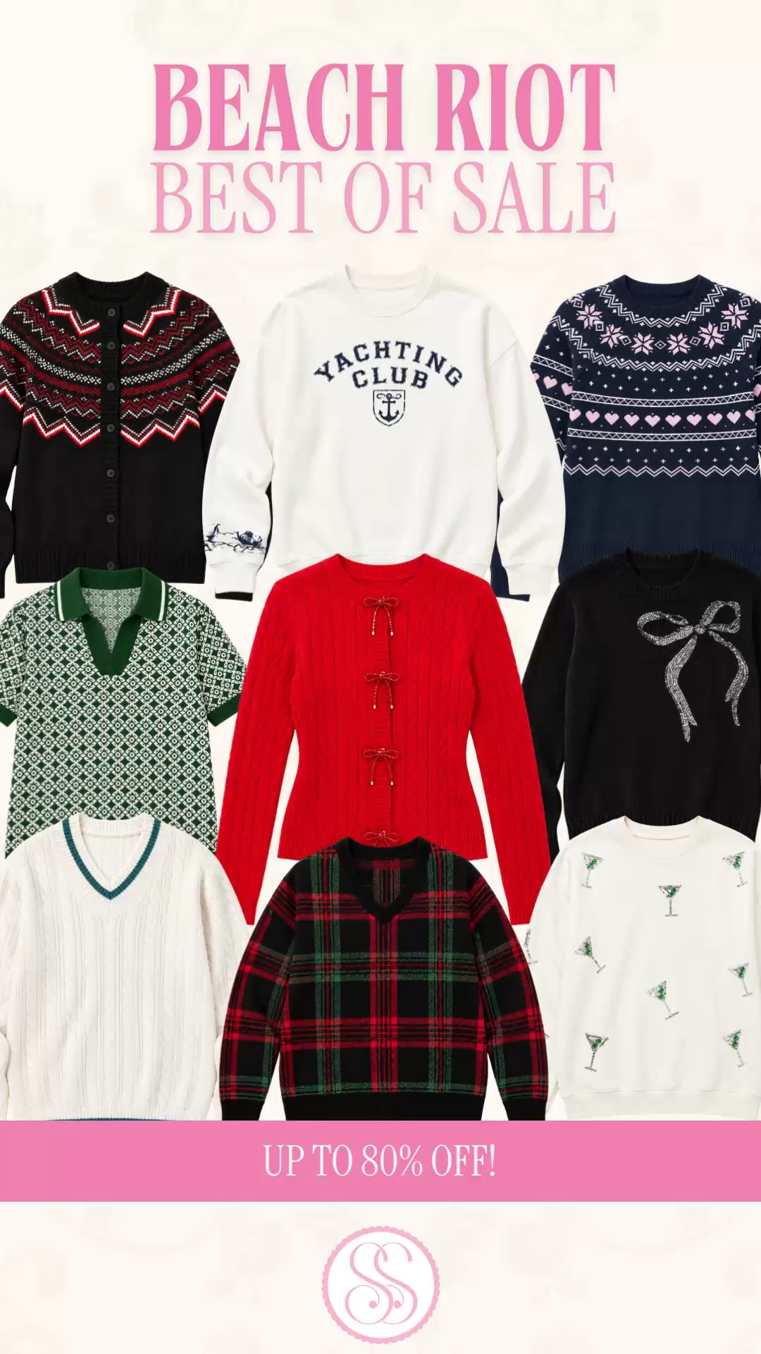 BEACH RIOT UP TO 80% OFF? NOW WE’RE TALKING. 👀

If you love Beach Riot but usually have a little disagreement with the price tag, these sale finds deserve a look. Preppy sweaters, bow cardigans, Fair Isle knits and festive sweatshirts at prices that make shopping ahead for fall and the holidays a very good idea.

The red bow cardigan and plaid sweater are practically asking for a Christmas lunch reservation. There’s a martini sweatshirt for a girls’ gift exchange, plus cable knits and a Yachting Club sweatshirt for the woman who keeps a little coastal prep in her wardrobe year-round.

These are pieces you can build an outfit around with jeans, ballet flats or a favorite skirt. Think preppy fall outfits now, colorful Christmas outfits and casual holiday party looks later.

Beach Riot taste with a much friendlier price tag. This is a good time to get ahead of that holiday outfit wish list.

Beach Riot sale, Beach Riot sweaters, Beach Riot sweatshirts, preppy sweaters women, Fair Isle sweater, bow cardigan, red cardigan, plaid sweater, cable knit sweater, coastal preppy style, Yachting Club sweatshirt, martini sweatshirt, holiday sweaters women, Christmas outfits women, preppy fall outfits, holiday party outfits, designer sale finds

#LTKStyleTip #BeachRiot #PreppyStyle #HolidayOutfits #SweaterWeather #LTKFindsUnder100

#LTKSeasonal #LTKSaleAlert #LTKootd