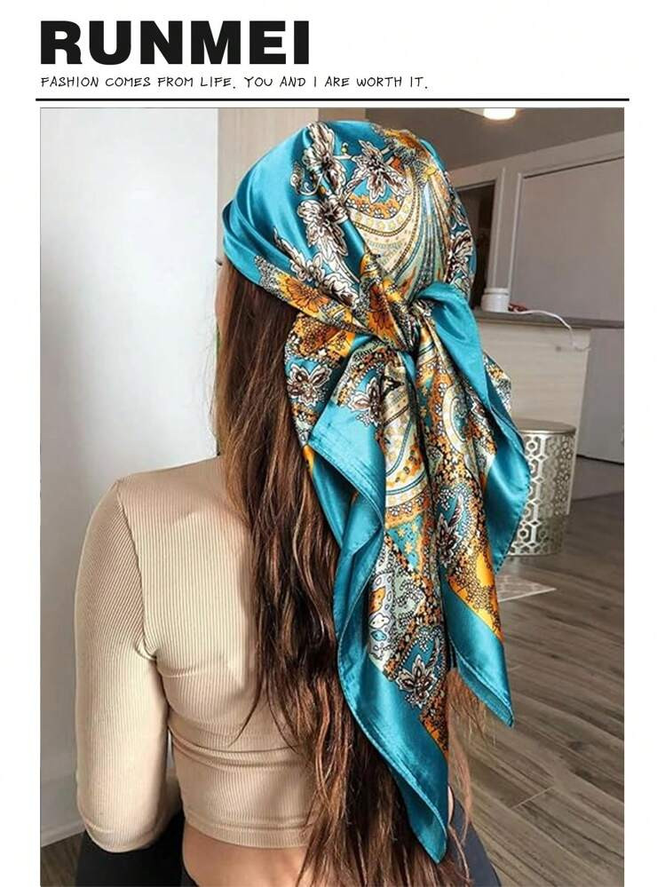 1pc Simple Printed Satin Square Scarf, New Spring Fashion Bandana For Women, Can Be Used As Belt,... | SHEIN
