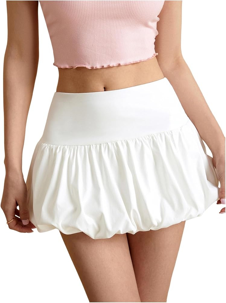 winkbay Women's Bubble Skirt Elastic High Waist A Line Y2k Going Out Mini Skirts | Amazon (US)