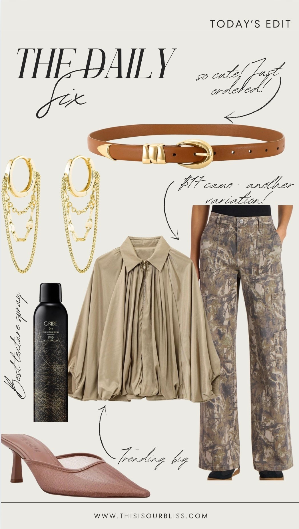 The daily six! Today’s finds! 🖤

- Chain hoops similar to mine from Nordstrom! 

- Cutest belt I just ordered from Amazon! 

- Another style of the viral camel pants! I wear size small 

-this Zara look-alike jacket is trending big and is an Amazon find! 

- My favorite texture spray since cutting my hair short! 

- The mesh mules I got from the Nordstrom anniversary sale and LOVE right now! I did a sz 8


#LTKSaleAlert #LTKFindsUnder50 #LTKStyleTip