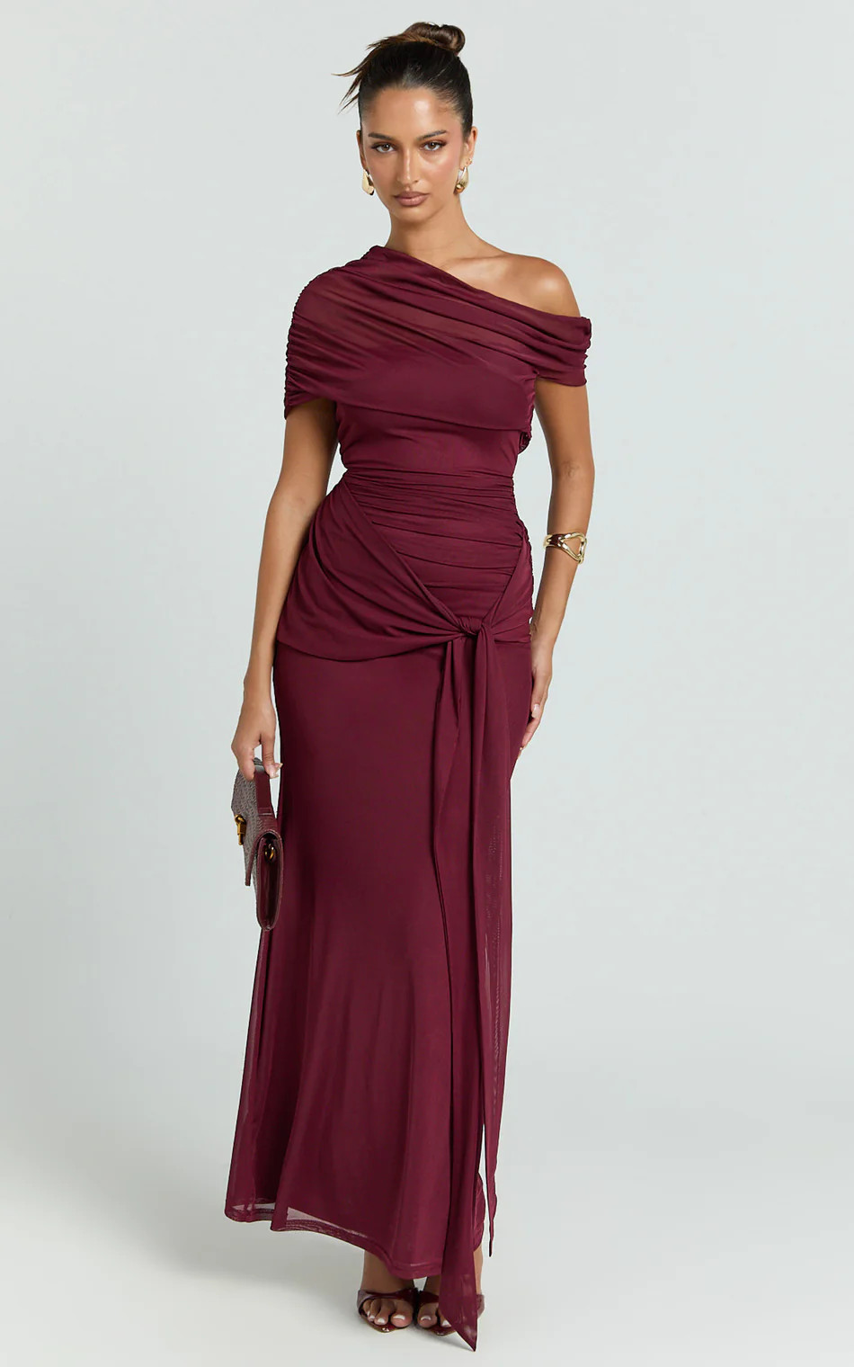 Cape Sleeve Off Shoulder Dress in Wine | Showpo (US, UK & Europe)