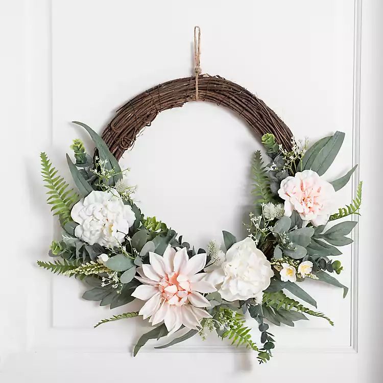 New! White and Pink Floral Mix Half Wreath | Kirkland's Home
