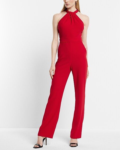 Twist Halter Neck Flare Leg Jumpsuit | Express