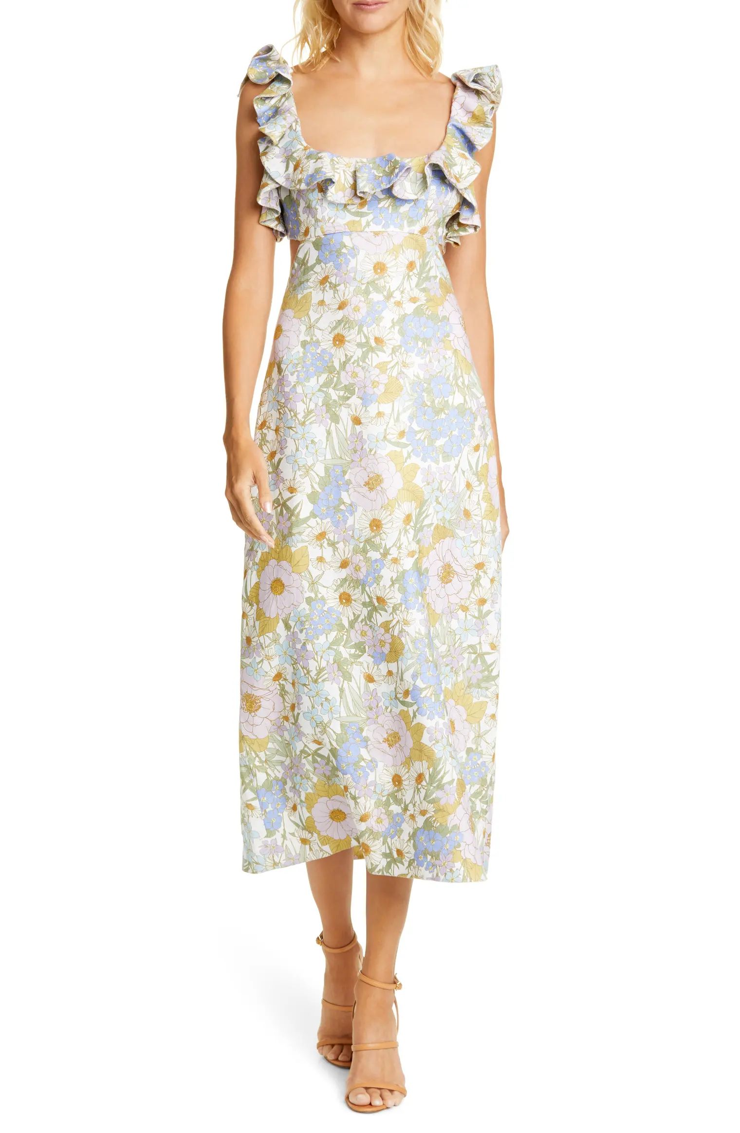 Super Eight Floral Ruffle Linen Midi Dress | Nordstrom