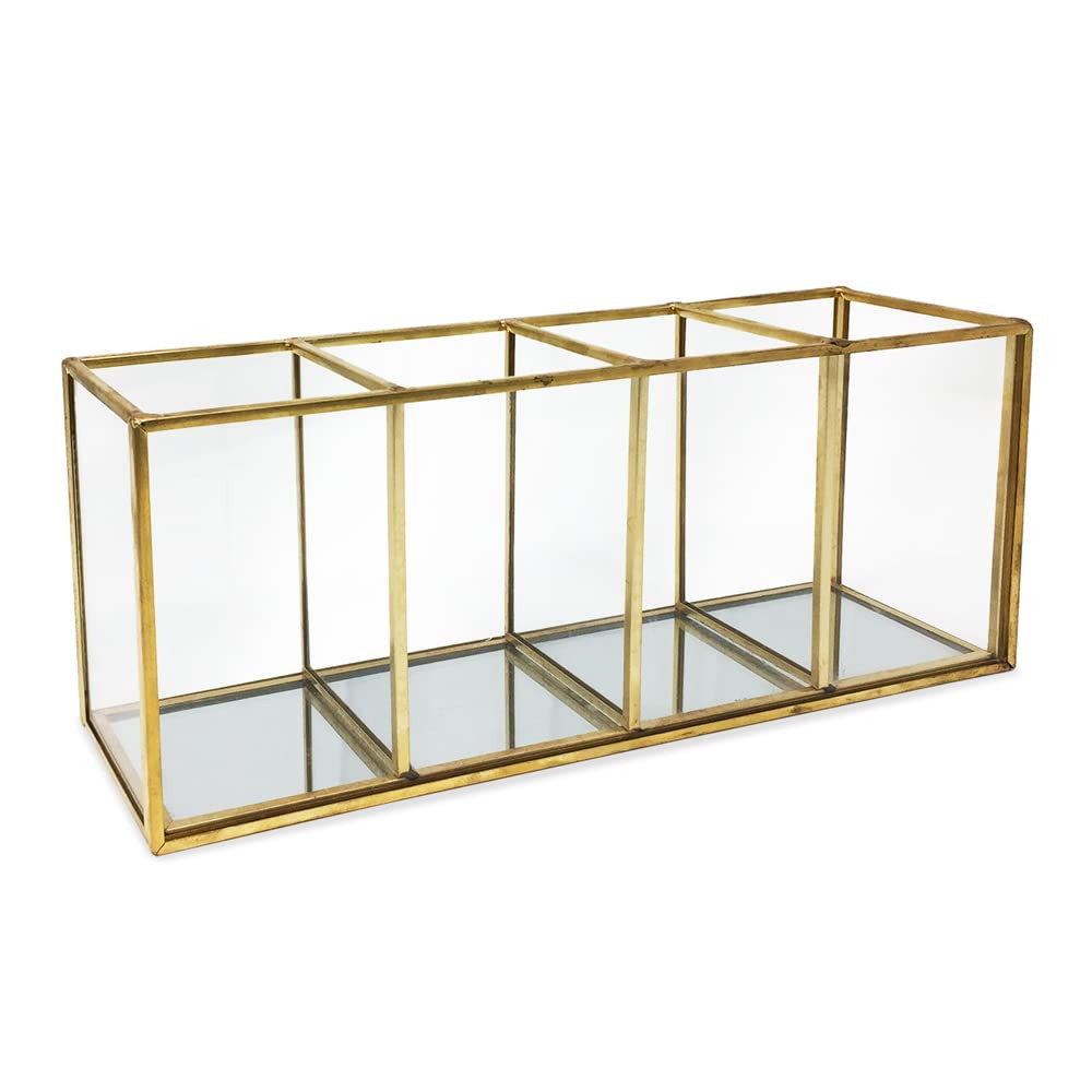 Isaac Jacobs 4-Compartment Organizer- Makeup Brush Holder- Vintage Style Brass and Glass Storage ... | Amazon (US)