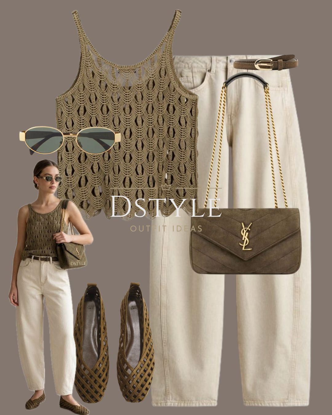 Textures that talk. 🧶 Obsessed with this olive crochet top paired with baggy white denim. The mesh flats are the "it" shoe of the season!

Crochet top, mesh flats, white wide-leg jeans, YSL bag, summer street style, textured neutrals.

#LTKootd #LTKOver40