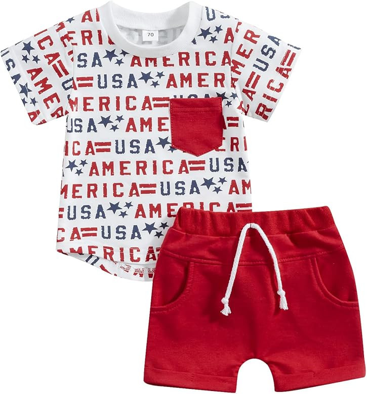 Hoanselay Toddler Infant Baby Boy Summer Shorts Set Color Block Short Sleeve T-Shirt Top and Casu... | Amazon (US)