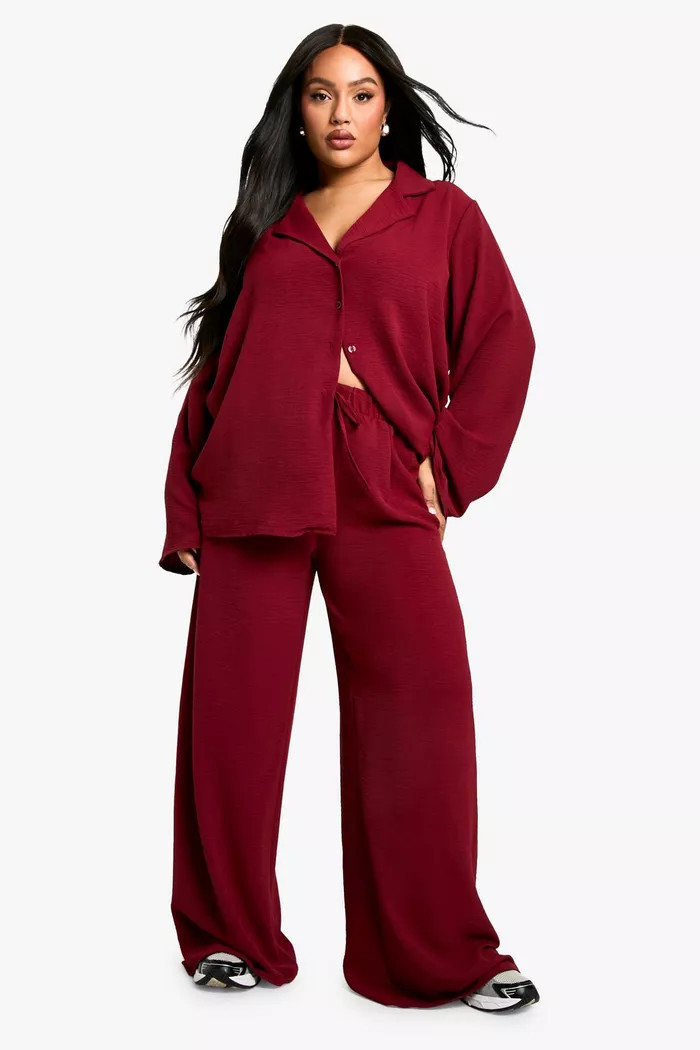 Plus Woven Oversized Shirt & Drawstring Trouser Co Ord | boohoo (US & Canada)