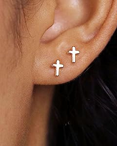 Gold Earrings for Women 14K Gold Plated Cross Stud Earring Dainty Minimalist Simple Small Earring... | Amazon (US)