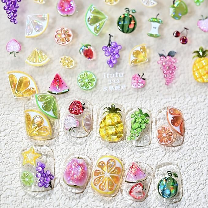 Nail Stickers for Nail Art Fruit Nail Art Stickers Summer Cute 5D Embossed Nail Decals Self-Adhes... | Amazon (US)