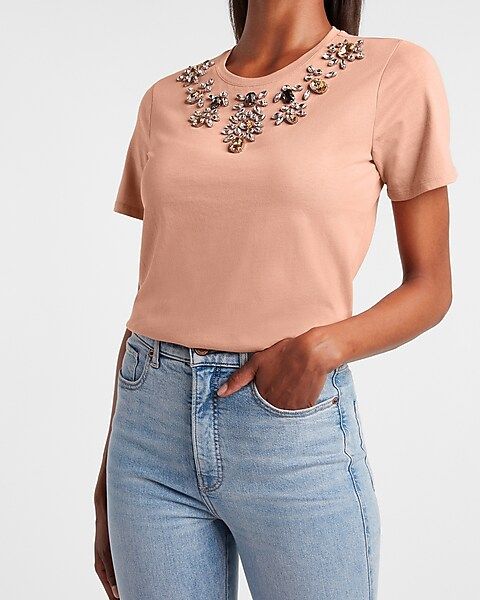 Embellished Crew Neck Tee | Express